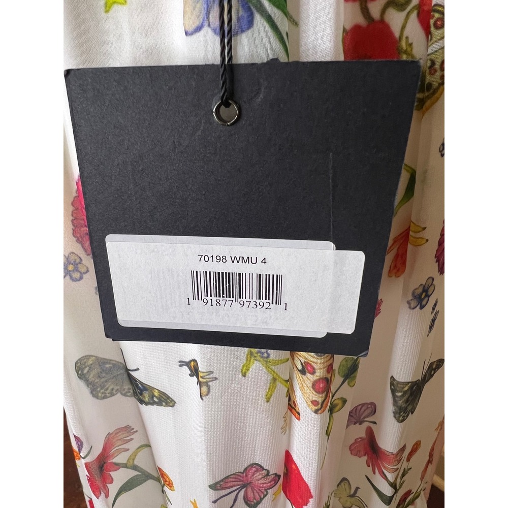 Mac Duggal Floral Butterfly Print Tiered Maxi Dress White V-Neck Tie Shoulder 4 - Picture 11 of 16